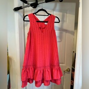Calvin Klein Red/Coral Textured Sleeveless Ruffle Hem Dress - Size 4